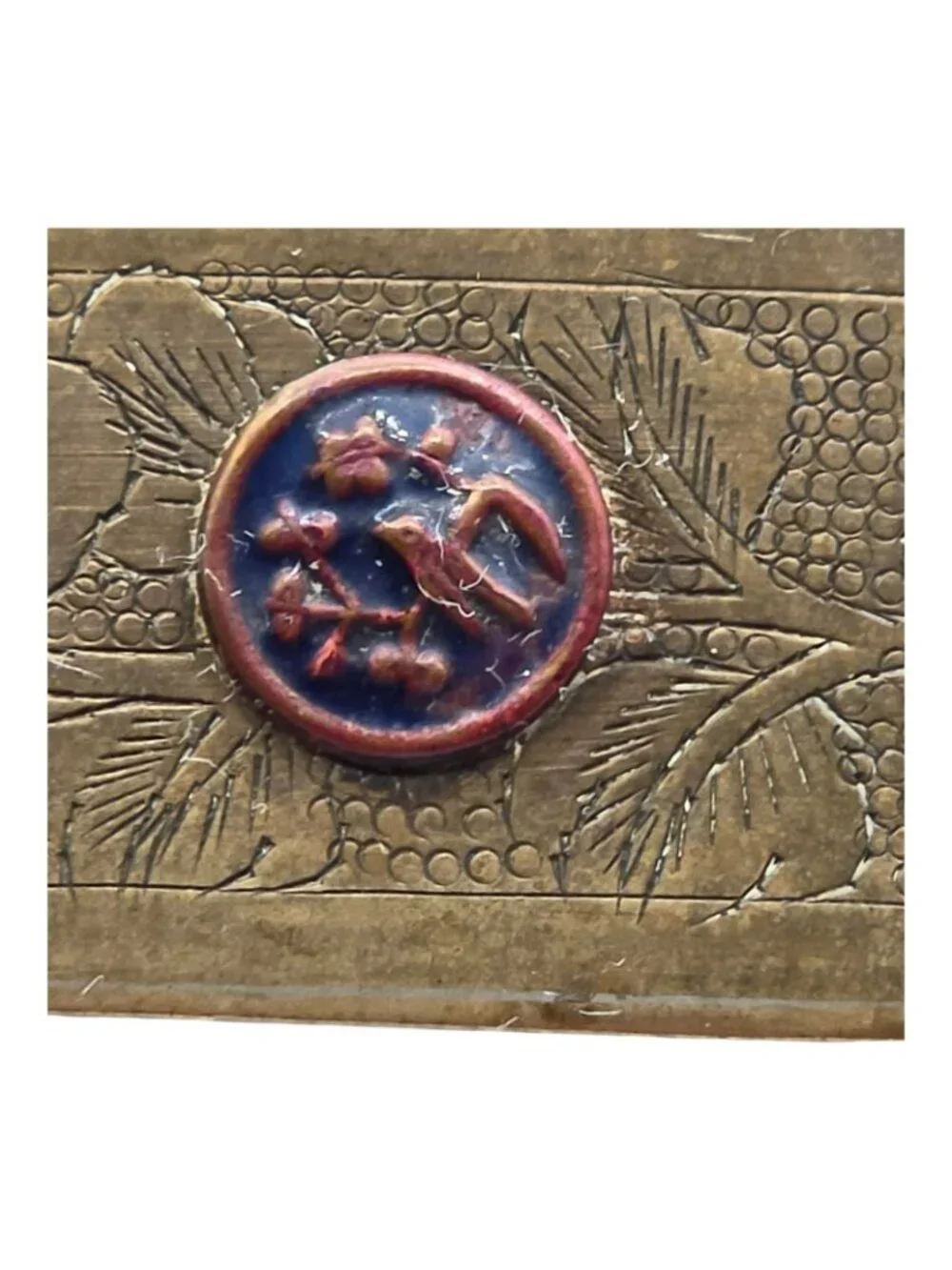 Antique Brass Jewelry Box Cloisonné Floral Bird Design Vintage Trinket Storage